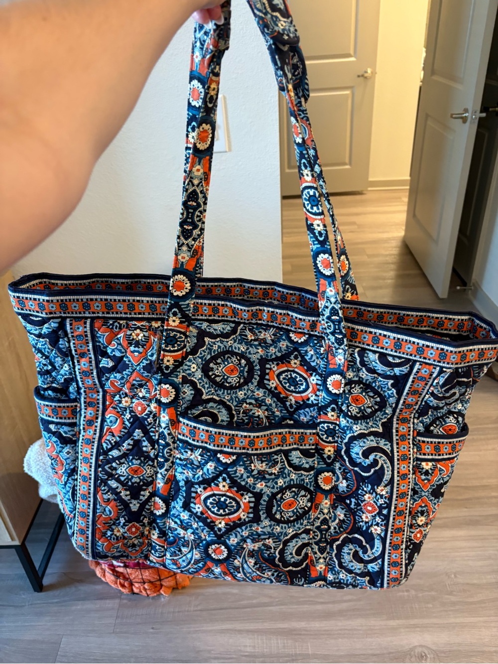 Vera Bradley Navy and Orange Quilted Paisley Tote